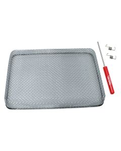 Bug Screen - RV Appliance; Water Heater Vent; For Use With Atwood 6/ 10 Gallon And Suburban 6 Gallon; 8.5 Inch Length x 5.9 Inch Width x 1.3 Inch Depth; Stainless Steel; Single; With 2 Spring Fasteners And Installation Tool; With Retail Package
