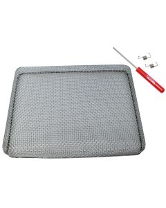 Bug Screen - RV Appliance; Water Heater Vent; For Use With Suburban 10/ 12/ 16 Gallon; 9.75 Inch Length x 7.4 Inch Width x 1.6 Inch Depth; Stainless Steel; Single; With 2 Spring Fasteners And Installation Tool; With Retail Package
