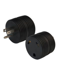 Power Cord Plug End; 15 Amp Male To 30 Amp Female Plug; Black; PVC; Round; Bulk
