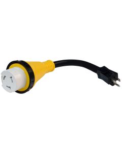 Power Cord Adapter; Mighty Cord ™; 15 Amp Male to 50 Amp Female; Detachable; Black; 12 Inch Length; Non Locking; Not Waterproof; Without Lighted Ends; Without Handle
