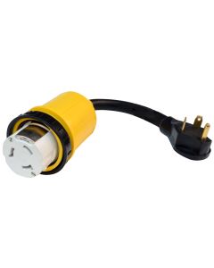 Power Cord Adapter; Mighty Cord ™; 30 Amp Male to 50 Amp Female; Detachable; Black; 12 Inch Length; Non Locking; Not Waterproof; Without Lighted Ends; Without Handle
