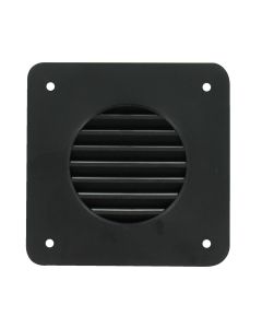 Battery Box Vent; Use To Direct Battery Box Fumes Outside For Safety; Louvered Vent Cover; 4-1/4 Inch Length x 4-1/4 Inch Width Outside Dimension; Accommodates 1-3/4 Inch Hose; Black; Plastic
