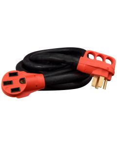 Extension Cord; Mighty Cord ™; 125/ 250 Volt Extension Cord; 4-Prong; 50 Ampere; 6 To 8 Gauge Four Wire; 15 Foot Length; Black; With Finger Grip Handle On Male End
