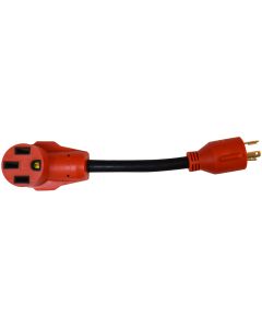 Power Cord Adapter; Mighty Cord ™; For Connecting 30 Amp Generator To 50 Amp RV Power; 3 Prong To Two 50 Amp Female; 30 Amp; 12 Inch Length; Twist Lock; Not Waterproof; Without Lighted Ends; With Retail Package

