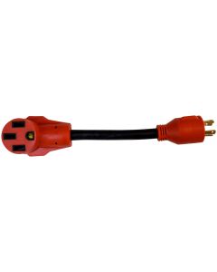 Power Cord Adapter; Mighty Cord ™; For Connecting 30 Amp Generator To 50 Amp RV Power; 4 Prong To Two 50 Amp Female; 30 Amp; 12 Inch Length; Twist Lock; Not Waterproof; Without Lighted Ends; With Retail Package
