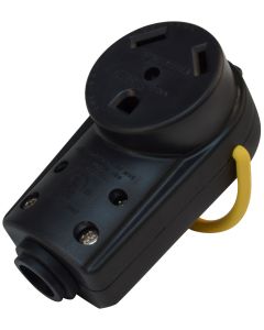 Power Cord Plug End; Mighty Cord ™; Replacement Receptacle Connector; 30 Amp; Female End; With Plug Head Handle; Black; With Retail Package
