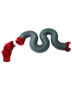 Sewer Hose; Viper ™; 15 Foot Length Hose; 26 Mil TPE Material; Gray With Red Fittings; With One 15 Foot Hose/ Rotating Fitting/ Universal 90 Degree Sewer Adapter; Boxed

