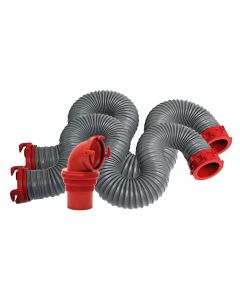 Sewer Hose; Viper ™; 20 Foot Length; 26 Mil TPE Material; Gray With Red Fittings; With Two 10 Foot Hoses/ Rotating Fittings/ Universal 90 Degree Sewer Adapter; Boxed
