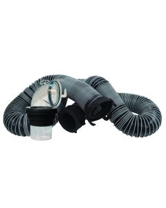Sewer Hose; Silverback ™; 15 Foot Length; 53 Inch Compressed Length; 24 Mil Polypropylene Cover With 100 Mil Protective Outer Beading; UV/ Puncture and Crush Resistant; Silver/ Black; With Rotating Fittings and 90 Degree Universal Sewer Adapter; Boxed
