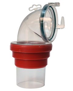 Sewer Hose Connector; EZ Coupler; For Connecting Sewer Hose to Dump Station; Universal Threaded Adapter; 90 Degree Bayonet With 3 Inch/ 3-1/2 Inch and 4 Inch Threaded Connection; Clear; With Retail Package
