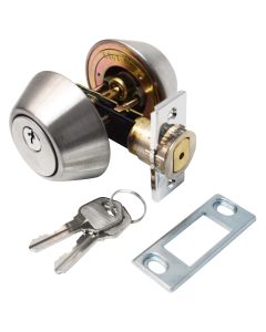 Door Deadbolt, Double Cylinder, 5/8 Throw, Ss, Clam Shell