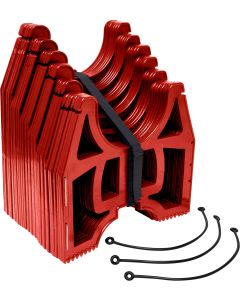 Sewer Hose Support; Slunky ®; 10 Foot Length; 4-1/2 Inch Sewer End Height x 7-1/4 Inch RV End Height; Collapsible; Deep Cradles Eliminate Need for Support Straps; Red; Plastic; With Self-Fastening Strap For Storage/ Metal Hinges For Extra Strength/ Three 