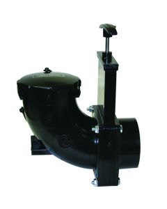 Sewer Waste Valve; Waste Valve For RV Black Water System; Handle Actuated; Ell 90 Degree Rotating Valve; 3 Inch Waste Valve; With 3 Inch Spigot x 3 Inch Bayonet Cap; With Plastic Handle; With Cap and Strap; Without Coupler