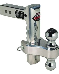 Trailer Hitch Ball Mount; Razor ™ RP; For 2 Inch Receiver; 10000 Pound Gross Trailer Weight/ 1500 Pound Tongue Weight; 8 Inch Drop Or Rise Adjusts In 1 Inch Increments; Non-Swivel; Dual Hitch Ball - 2 Inch And 2-5/16 Inch; Aluminum

