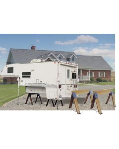 Saw Horse Bracket; Camper Packer; Rated Up to 6000 Pound When Grade 2 or Higher Douglas Fir Wood Without Knots is Used and Camper Jack Feet are Within 1 Inch Of The Ground; Includes Lumber; 50 Inch Length When Fully Constructed; Makes 2 Stands