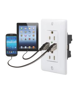 White Dual USB Charger with Duplex Receptacle