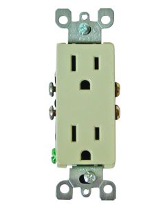 Receptacle; Decor ®; Indoor/ Outdoor Use; 2 Pol/ 3 Wire; 15 Amp/ 125 Volt AC Power; Non Ground Fault Interrupter; Dual Receptacle; Ivory