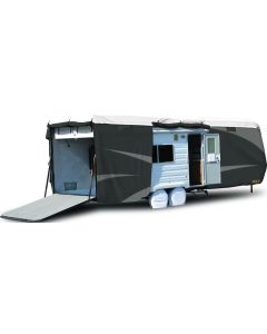 Toy Hauler Trailer Cover; Designer Series UV Hydro; For Receiver Hitch Trailer; Fits 24 Foot 1 Inch To 28 Foot Trailer; Tear Strength/ UV Resistance/ Water Resistance; Fabric
