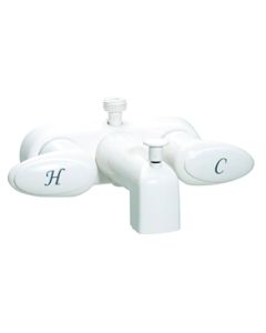 TUB DIV FAUCET W/ D-SPUD, 4IN, 2 LEVER, 1/4 TURN, PLASTIC, WHITE