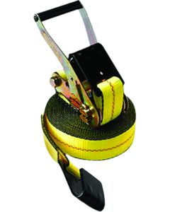 Tie Down Strap; Ratchet Strap; 27 Foot Length x 2 Inch Width; 3335 Pound Maximum Load Capacity; With Ratchet; Yellow; With Flat Hooks
