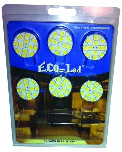 RV Lighting, 6 PK LED BULBS, MINIATURE WEDGE CONNECTOR(T10) ON SIDE W/12 LEDS - WARM WHITE