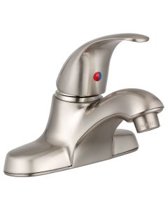 Faucet; Used For Lavatory; Single Piece Deck Mount; Heavy Duty Arc Spout; Single Lever Handle; Brushed Satin Nickel Plated; Stainless Steel Ball Valve; Less Pop-Up
