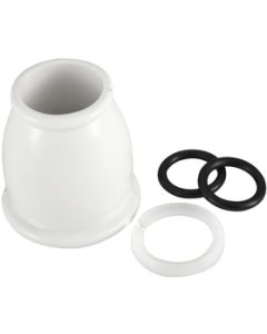 Faucet Spout Nut; Replacement For Dura Faucet Part Number DF-PK210 Hi-Rise/ DF-PK330 J-Spout Faucets; Bell Style; White; With 2 Rubber O-Rings And Plastic C-Ring
