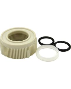 Faucet Spout Nut; Replacement For Dura Faucet Part Number DF-PK210 Hi-Rise Faucets; Tubular Style; Bisque Parchment; With 2 Rubber O-Rings And Plastic C-Ring
