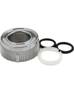 Faucet Spout Nut; Replacement For Dura Faucet Part Number DF-PK210 Hi-Rise Faucets; Tubular Style; Polished Chrome Plated; With 2 Rubber O-Rings And Plastic C-Ring
