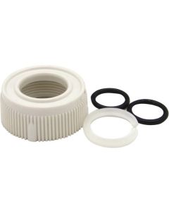 Faucet Spout Nut; Replacement For Dura Faucet Part Number DF-PK210 Hi-Rise Faucets; Tubular Style; White; With 2 Rubber O-Rings And Plastic C-Ring
