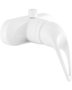 Shower Control Valve; 1 Valve; Single Piece Wall Mount; Ball Valve; 4 Inch Center Distance; 2 Hole Application; Single Lever Handle; White; Plastic; With Vacuum Breaker Hose Connection

