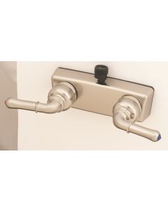 Shower Control Valve; 2 Valve; Single Piece; 4 Inch Center Distance; Teapot Handle; Nickel Plated; Plastic; With Vacuum Breaker
