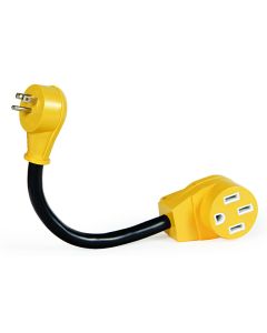 Power Cord Adapter; Power Grip ™; For Connecting RV Power Inlet To Standard Power Source; 15 Amp Male To 50 Amp Female; 15 Amp Dogbone; Non Locking; Not Waterproof; With Plug Head Handle
