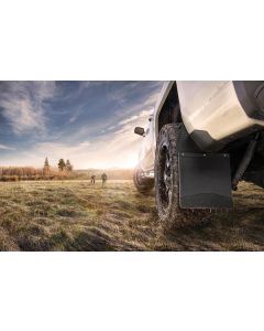 Mud Flap; Custom Mud Guards ™; 9-3/4 Inch x 15-3/4 Inch Universal Front or Rear; Set of 2; Contoured; Without Logo; Black; Thermoplastic; Screw On
