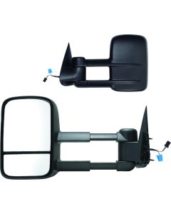 Exterior Towing Mirror; OEM Replacement; 12 Inch x 7-3/4 Inch Including a Spot Mirror; 4 Inch Extension; Electric; Without Turn Signal; With Heated Mirrors; Folding; Black; Set Of 2
