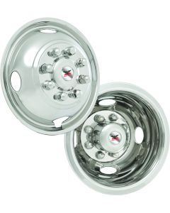 Wheel Simulator; D.O.T.Liner; Fits 16 Inch Diameter 8 Lug Dual Wheels; Polished; Stainless Steel; Bolt-On; Does Not Fit Aluminum Wheels; Set Of 4; Includes Mounting Hardware And Installation Tool