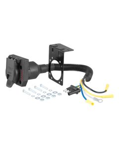 Trailer Wiring Connector Adapter; 4 Flat Vehicle Socket To 7-Way Blade Trailer Plug; Includes Mounting Bracket and Hardware
