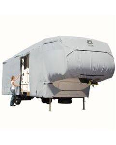 Travel Trailer Cover; PermaPRO ™; For Fifth Wheel Trailer; Fits 29 Foot To 33 Foot Length x 135 Inch Maximum Height Trailer; All Weather Protection; Water Repellent/ Water Resistant/ Tear Resistant And Protection From Dirt/ Dust/ Scratch/ Snow/ Bird Dropp
