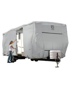 Travel Trailer Cover; PermaPRO ™; For Receiver Hitch Trailer; Fits 33 Foot To 35 Foot Length x 124 Inch Maximum Height Trailer; All Weather Protection; Water Repellent/ Water Resistant/ Tear Resistant And Protection From Dirt/ Dust/ Scratch/ Snow/ Bird Dr