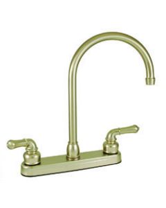 Faucet; Ultra Line; Used For Kitchen; Single Piece 8 Inch Deck-Mount; Gooseneck Spout; 2 Teapot Handle; Nickel Plated/ Plastic

