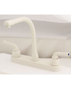 Faucet; Ultra Line; Used For Kitchen; Single Piece 8 Inch Deck-Mount; High-Rise Spout; 2 Teapot Handle; Biscuit/ Plastic
