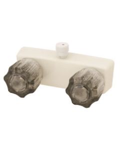 Shower Control Valve; 2 Valve; Single Piece; 4 Inch Center Distance; Knob Handle; Smoke Crystal Knob/ Biscuit Housing; Plastic; With Vacuum Breaker
