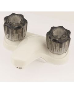Faucet; Ultra Line; Used For Lavatory; Single Piece 4 Inch Deck-Mount; 2 Smoke Crystal Knob Handle; Biscuit/ Plastic
