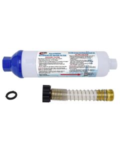 Fresh Water Filter; Aqua Fresh; Fits Standard Garden Hose; For In-Line Exterior Filter; KDF ® and Granular Activated Carbon (GAC); Limits Bacteria Growth/ Reduces Chlorine Taste And Odor/ Reduces Sediment And Scale; With Hose Protector; 6 Months Of Usage 