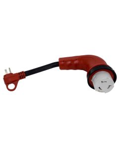 Power Cord Adapter; Mighty Cord ™; For Connecting RV Power Inlet To Standard Power Source; 15 Amp Male To 50 Amp Female; 15 Amp; Detachable; 90 Degree Female Locking Connectors; 12 Inch Length; Not Waterproof; With LED Light; Without Plug Handle; With Ret