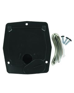 Electrical Cord Hatch; Electrical Hatch; 4.2 Inch x 3.9 Inch x 2 Inch; Square; For 3 Inch Cutout; Accepts Up To 30 Amp Cord; Black; Plastic; Not Lockable; With Frame/ Door/ Door Latch/ Installation Hardware and Tape