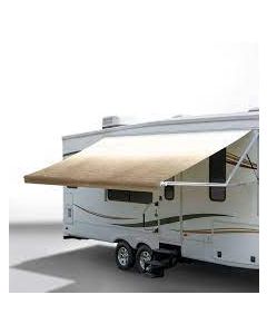 Awning Fabric; Universal For Patio Awnings; 18 Foot Length x 8 Foot Extension; Sandstone; Vinyl; Polar White Vinyl Weathershield; One Piece Fabric
