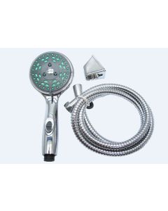 Shower Head; Hand-Held; 5 Function Massage Setting; Without Shut Off Valve; Chrome Plated; Plastic; With Metal Hose And Bracket
