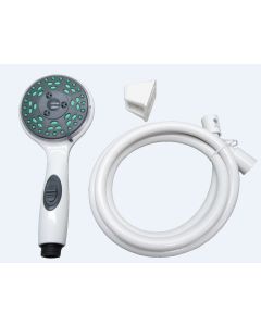 Shower Head; Hand-Held; 5 Function Massage Setting; Without Shut Off Valve; White; Plastic; With Vinyl Hose And Bracket