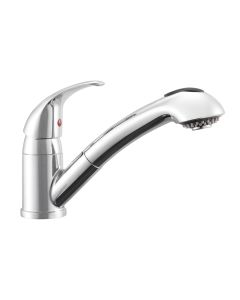Faucet; Used For Kitchen; Single Piece Deck Mount; Pull-Out Spout; Single Lever Handle; Chrome Plated; 1 Hole Application; With Optional Deck Plate